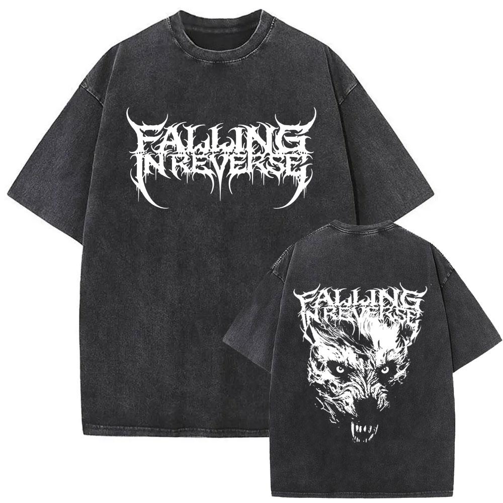 Washed Vintage Rock Band Falling in Reverse Graphic T-shirt Men Retro Gothic Punk T Shirts Male Fash2211