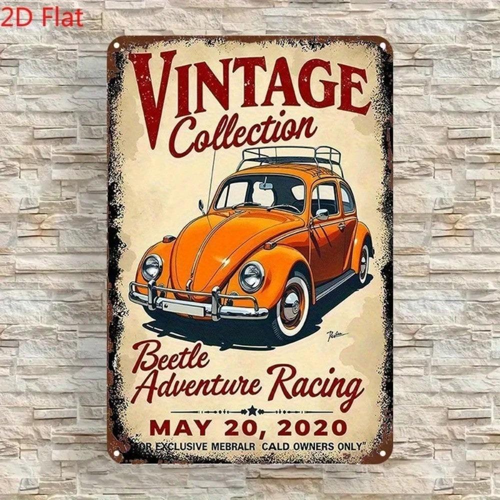 Tin Metal Wall Sign Retro Garage Decor Rustic Home Art Stripe Design Car Movie Inspired Beetle Stripes Wall Hanging