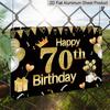 2D Flat, 1pc "Happy 70th Birthday" Black & Gold Plaque - 70th Birthday Decor Sign with Glitter Number & Balloons, Black & Gold - Aluminium Wall