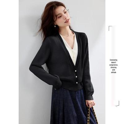Women's Wool Blend V-Neck Fake Two-Piece Knit Sweater