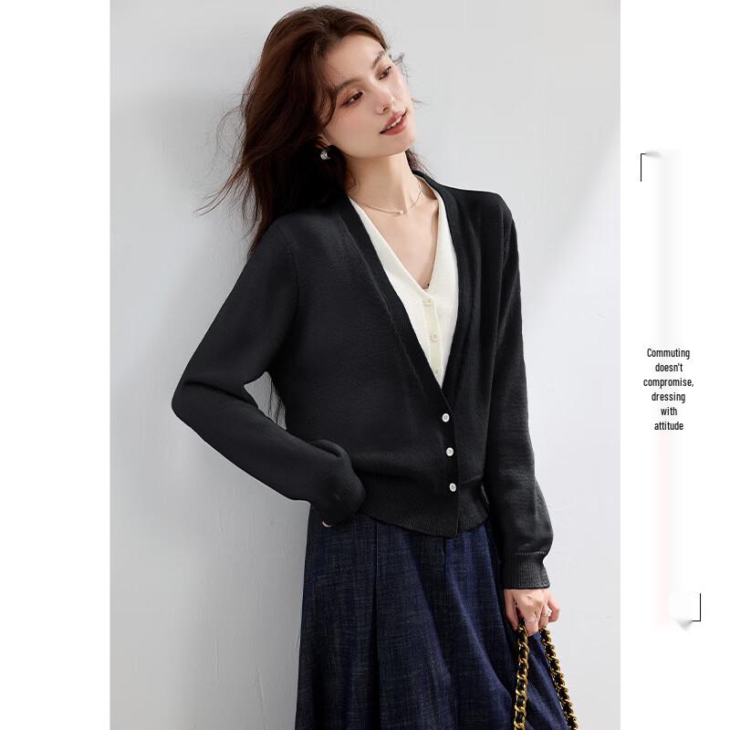 VICTORIA&VERA Women s Wool Blend V-Neck Fake Two-Piece Knit Sweater S