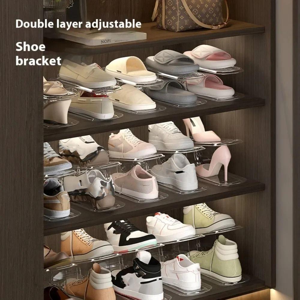 Double-layer Shoe Rack Adjustable Shoe Holder Holder Layered Partition Shoes Tray  Shoe