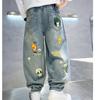 Boys' Jeans Spring and Autumn Cartoon Children's Pants Fashionable Big Boys' Straight Leg Pants Kids Hip Hop Pants 4-14Year