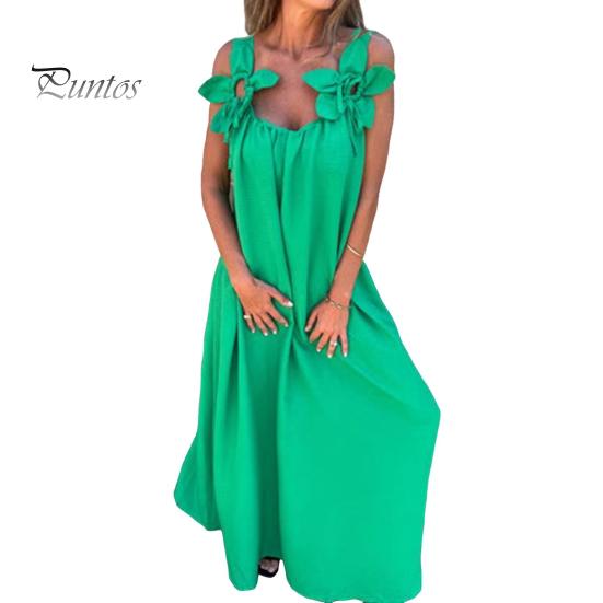 

Женское платье с 3D-узором из роз, на бретельках, без рукавов, плиссированное платье-комбинация, свободное однотонное платье макси с открытой спиной для пляжных вечеринок и свиданий L зелёный