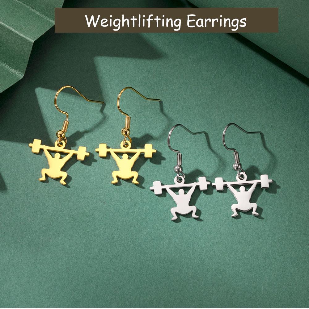 Cazador Gold Color Weightlifter Drop Earrings for Women Men Fitness Exercise Stainless Steel Jewelry Earrings 2026 Trend Gift