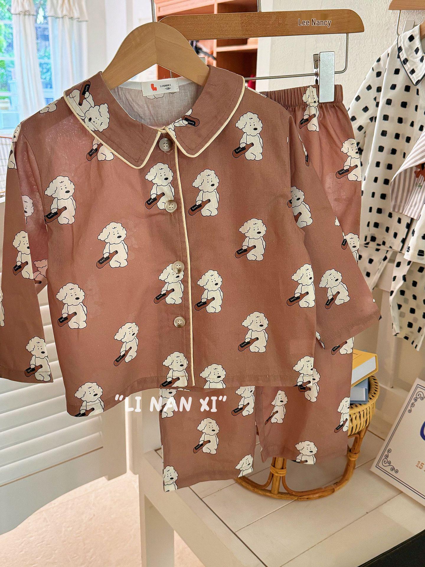 

Spring 2025 Cute Cartoon Pajama Set for Kids – Turn-Down Collar, Childlike Design, Pants Included 100 cm