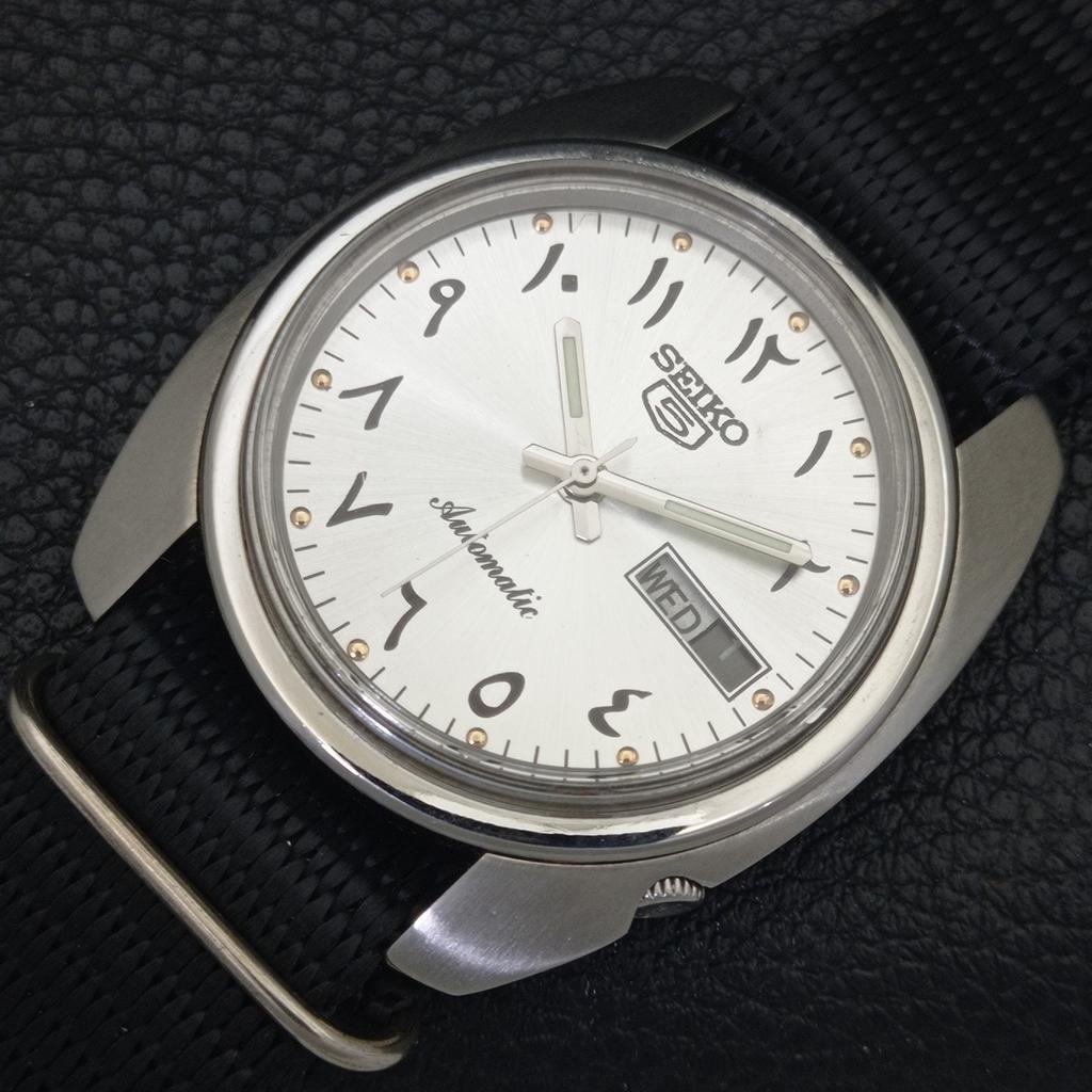 Seiko 5 AUTOMATIC JAPAN MENS 6119C VINTAGE ARABIC SILVER DIAL WATCH A702454-5 R124-a702454