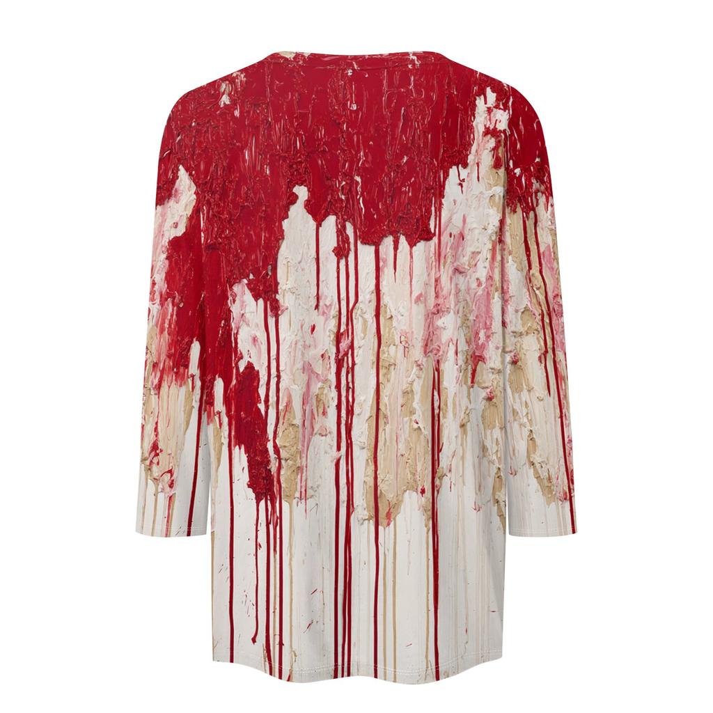 Women's Fashion Casual Round Neck 3/4 Sleeve Loose  Printed T-Shirt Ladies Top