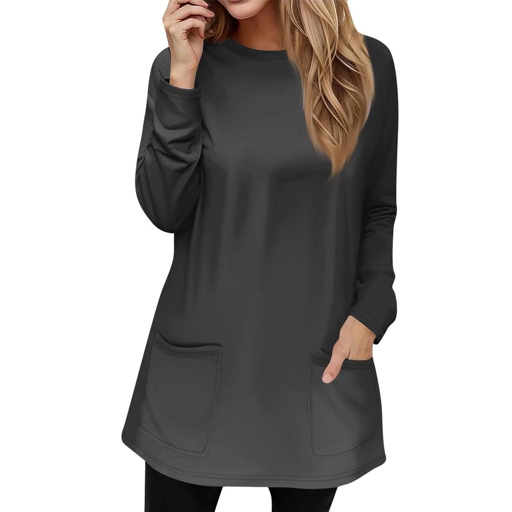 Damen Sweatshirt Pullover Active Sportswear Taschendruck Lässiges Rundhals Langarmshirt