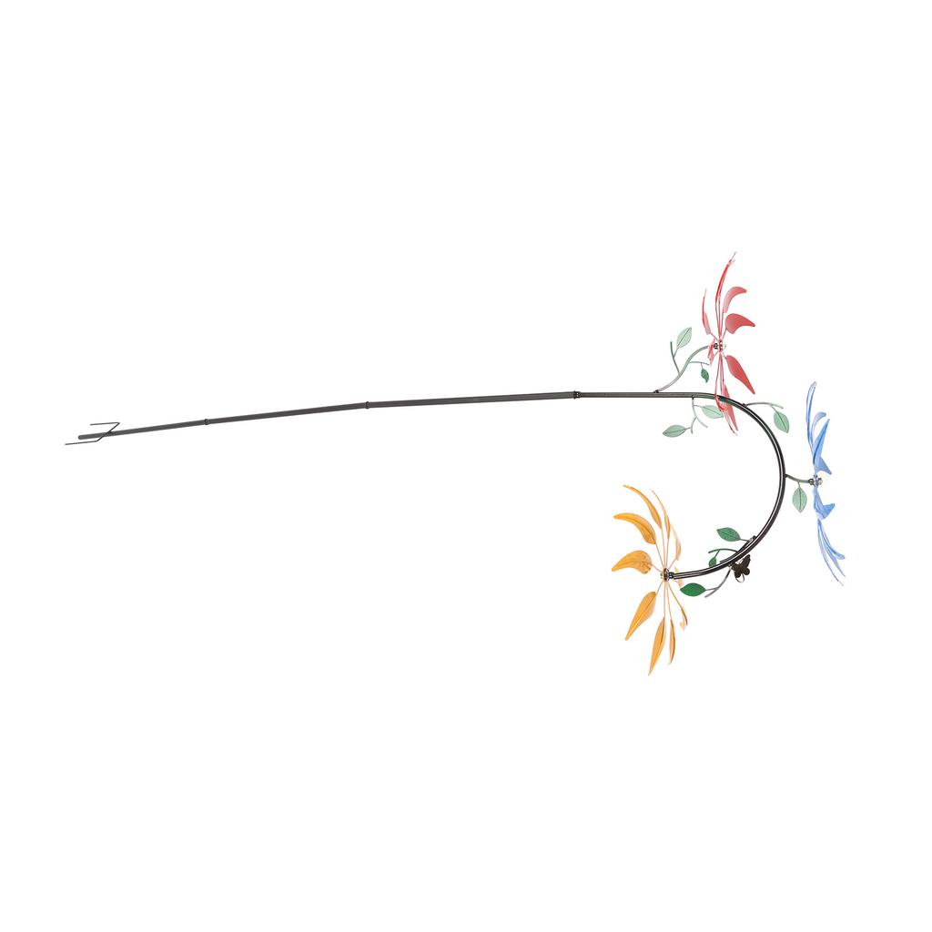 Multi Colored Flowers Wind Spinner with 3 Flowers Green Leaves Eye Catching Large Windmill for