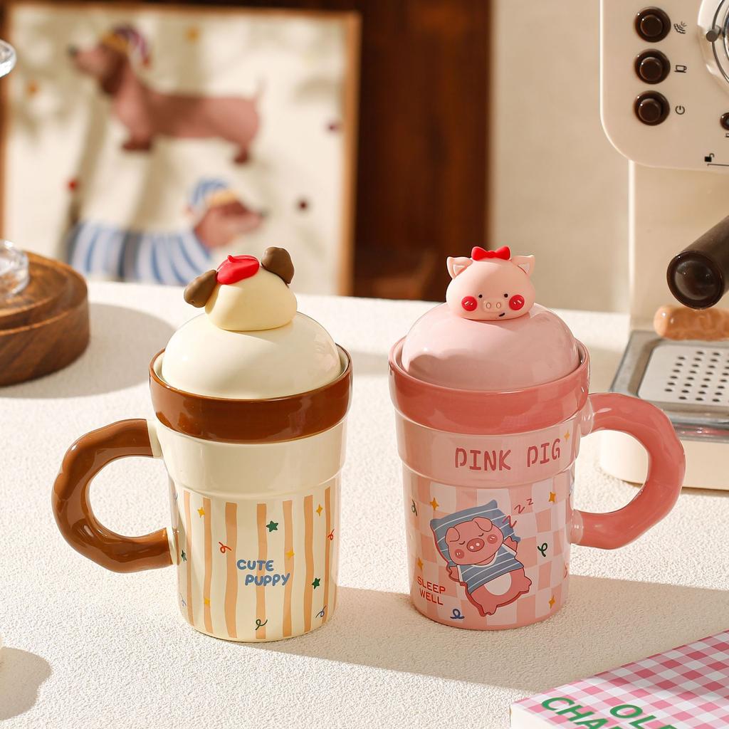 Kreativer Magnetbecher mit Puppe Souvenir Cartoon Niedliches Haustier Keramiktasse Paar Wassertasse mit Deckel Zuhause Büro