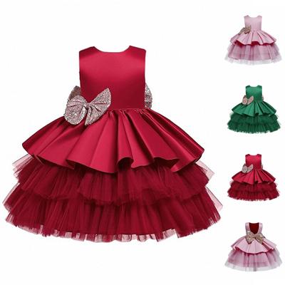 Children's Dress, Princess Dress, One Year Old Baby Bow, Solid Color Cake Puffy Dress