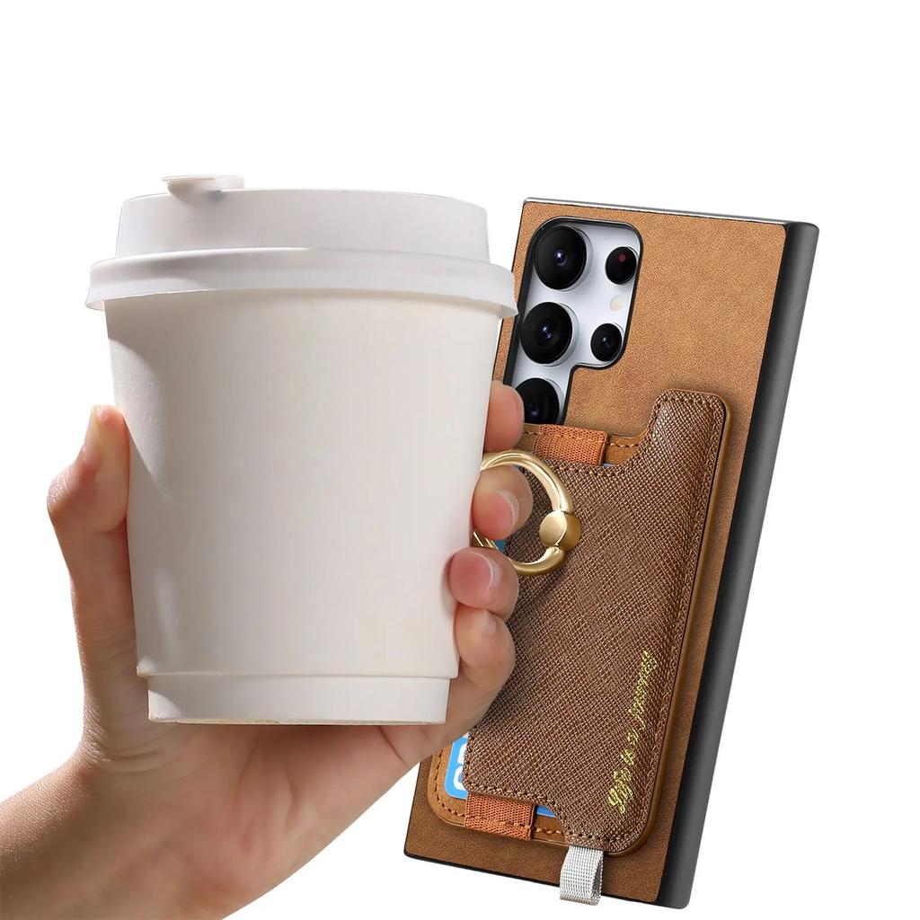 Carteira com Porta-Cartões Magnético 2 em 1 Capa de Couro com Suporte de Anel Destacável Para Samsung Galaxy S24 Ultra S23Plus A05 A55 A15 A25 Capa
