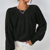 Women's Autumn/Winter Solid Color Cable Knit Sweater, Loose Crew Neck Lantern Sleeve Versatile Knit Top S-XL