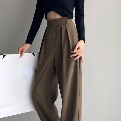 HOUZHOU Široký oblek Nohavice Ženy Vintage Žena Ležérne Office Dáma Vysoký Wasit Čierna Móda Klasické nohavice Oversize Nohavice
