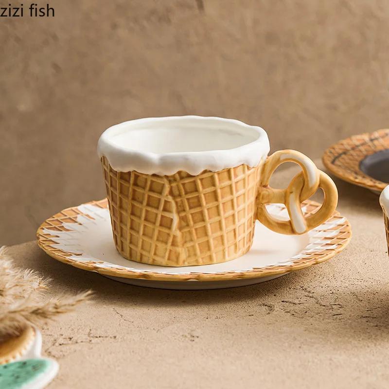 Cookie Handle Ceramic Mug Cookie Plate Creative Breakfast Cup Coffee Cup Milk Cup Beverage Cups Household Water Cups Teacup