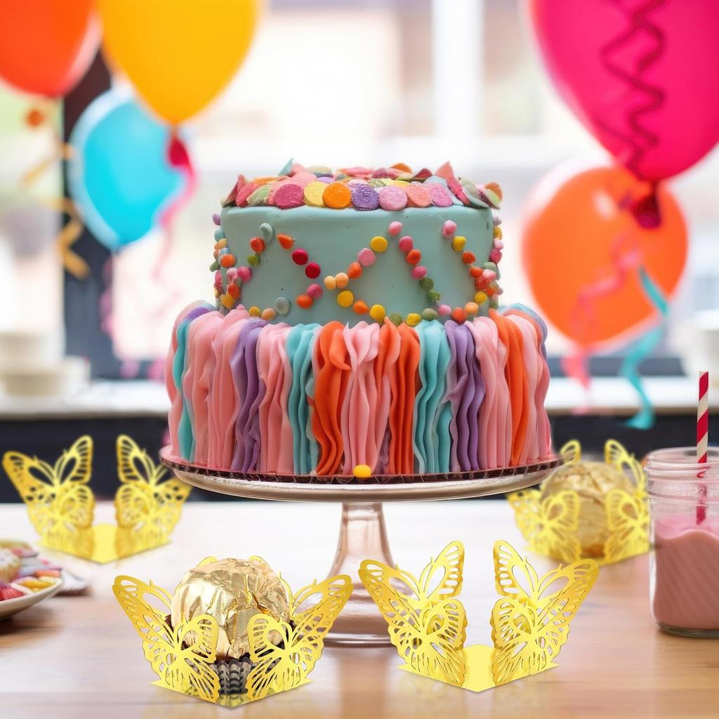 100 Pcs Gold Butterfly Truffle Wrappers Paper Cupcake Dessert Liners Candy Cupcake Tray Wrappers Mini Square Baking Cups for Chocolate Baby Shower