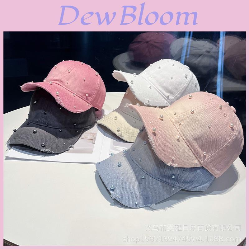 Cotton Baseball Cap With Pearl Embellishments For Summer Sun Protection
