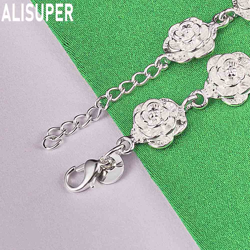 925 Sterling Silver Exquisite 3D Relief Rose Bracelet - Charming Gift Jewelry