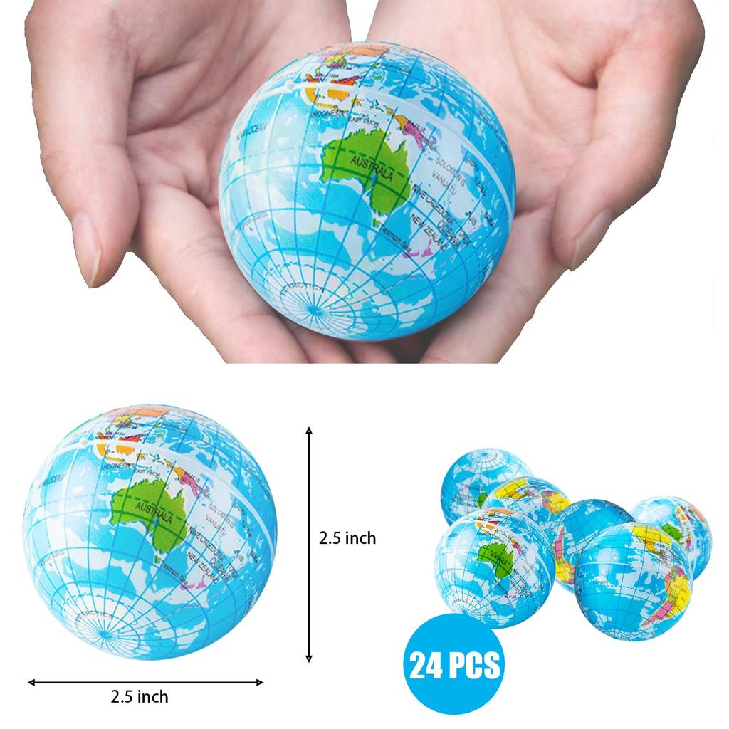 2.5 Inch Spherical Squeeze Ball Soft Elastic Earth Ball Mini Foam Globe Stress Relief Toy for Kids Birthday Party Favors