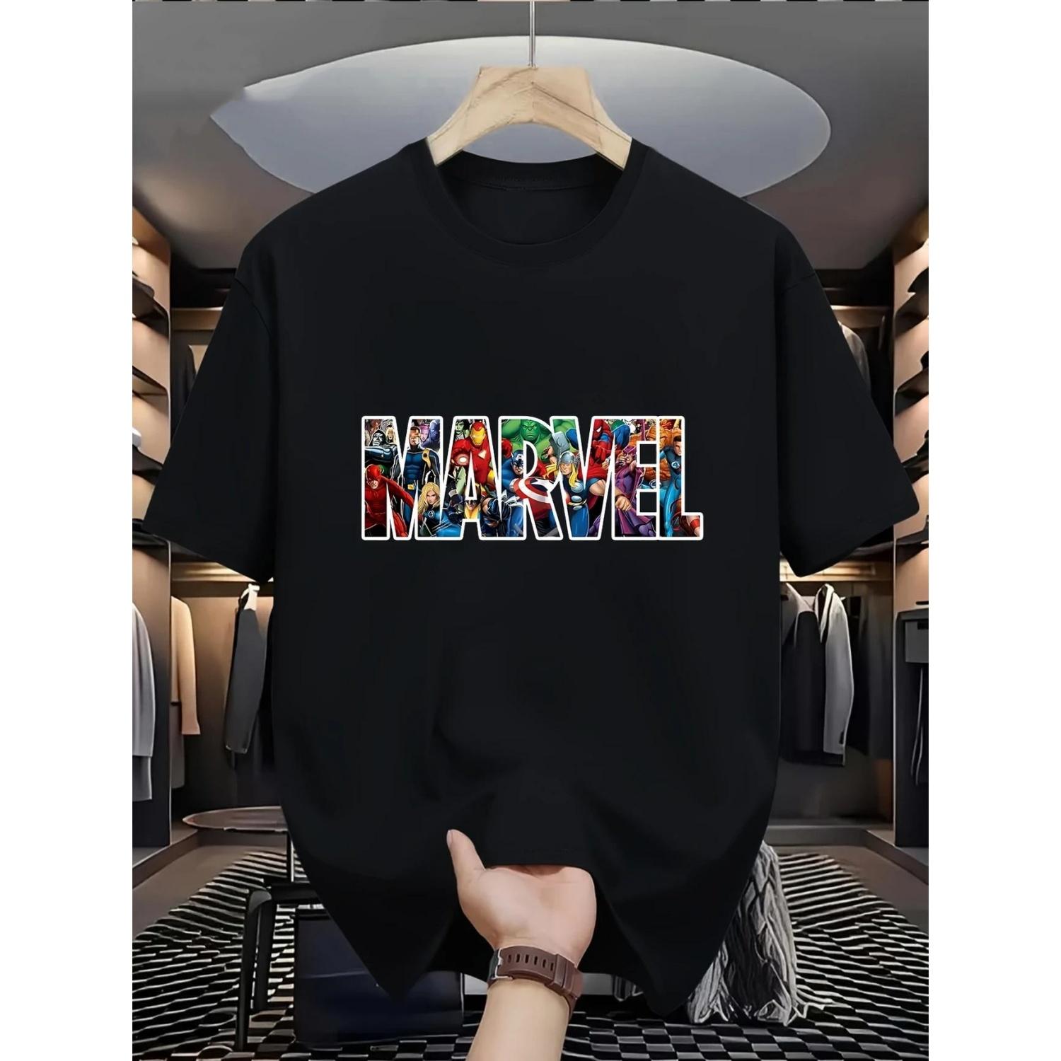 

Мужская футболка Marvel, Повседневная футболка с коротким рукавом и принтом, Мужская одежда, Модная, Спортивная и Трендовая футболка в стиле стритвир для мужчин S чёрный
