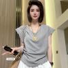 Summer New Design V-neck Flying Sleeves Short-sleeved T-shirt Women's Loose and Thin Versatile Top