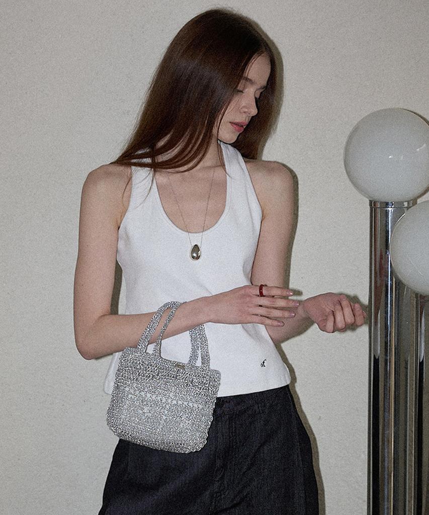 Slowslowly Lily Handmade Crochet Metallic Mini Tote Bag _ Silver