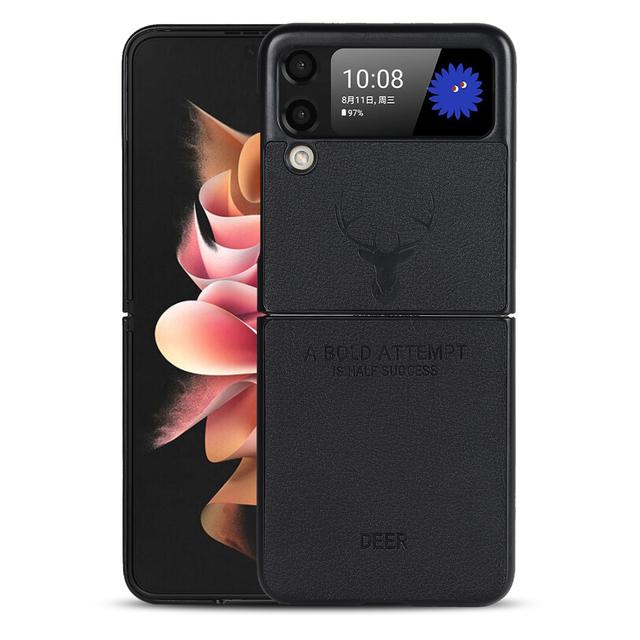 Kožené pouzdro roztomilé Deer Pu na telefon Samsung Galaxy Z Flip 3 5g Luxury Hard Pc Back Cover For Z Flip3