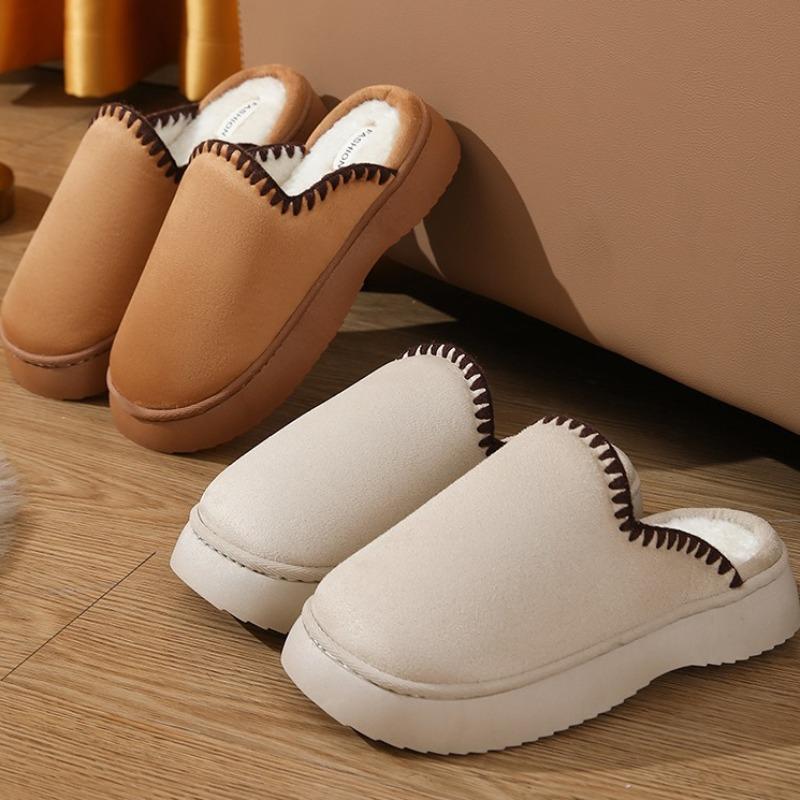 Fashion Winter Plush Platform Slippers Women Men Large Size Home Fashion Elegant Casual House Footwear
