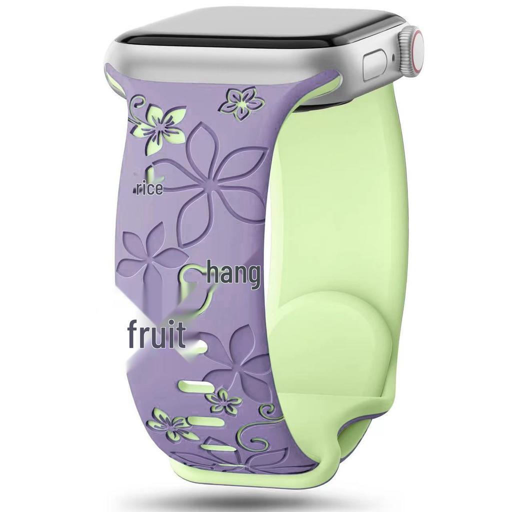 Embossed Floral Silicone Apple Watch Strap: Unisex, Sports, Two-Tone, Infinity Buckle.