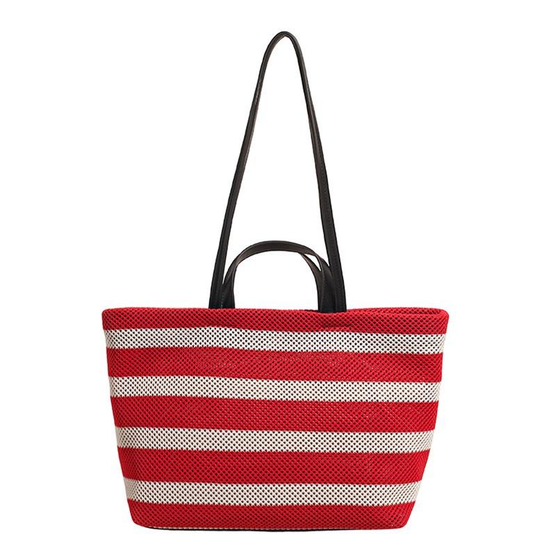 Fashion Commuter Large-capacity Bag Women's New Striped Shoulder Bag Casual Contrasting Color Portable Tote Bag