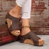 Women's Plus Size Roman Peep Toe Platform Sandals, Hook-and-Loop Chunky Heel Casual Slides