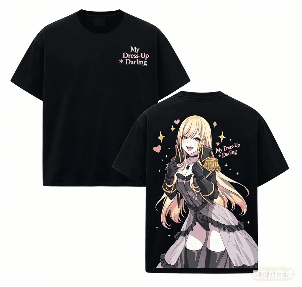 Stylish Black Anime Girl Double-Sided Print Casual Cotton Short-Sleeve Comfort Fahion T-Shirt