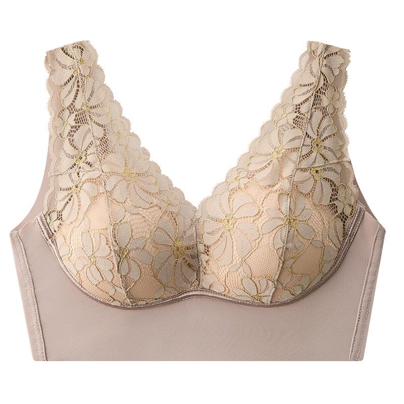 Damsexig spetsbehå med trådlös samlande väst Stor U-rygg Underkläder L-3XL