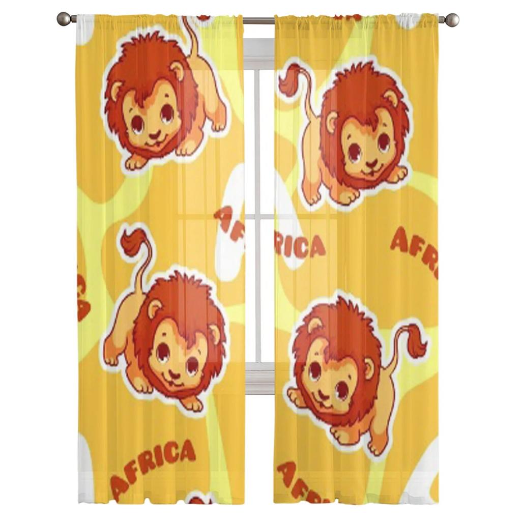 Lion Cute Cartoon Tulle Sheer Window Curtains For Living Room The Bedroom Modern Chiffon Voile Organza Curtains Decor Drapes