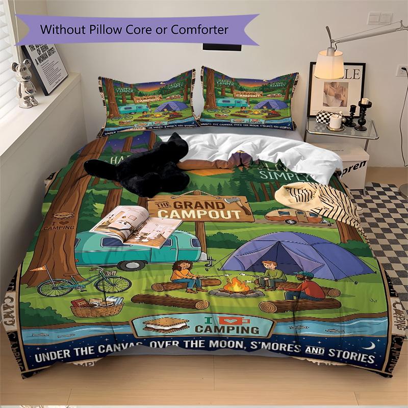 Happy Camper Adventure Print 3Pcs Bedding Setduvet Cover With 2 Bedropillowcase Home Birthday Gift