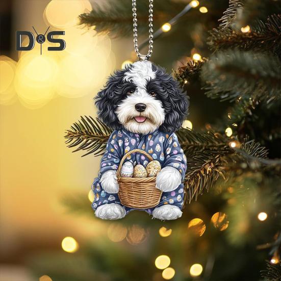 Easter Dog Car Hanging Ornament Acrylic 2D Flat Dog Pendant Colorful Animal Puppy Decoration Easter Gifts