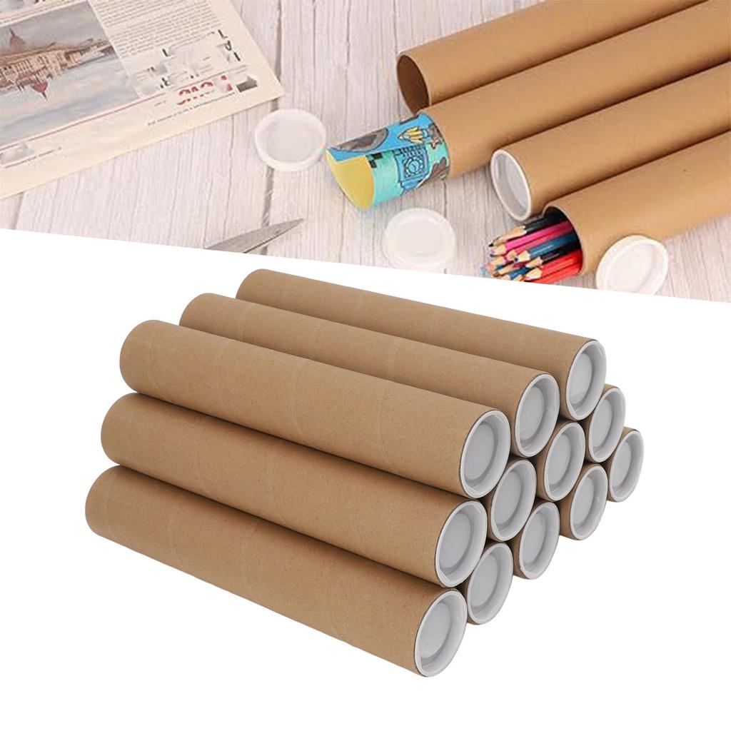 12 sztuk Okrągłych Tub Papierowych Tuby do Przechowywania Plakatów Wielofunkcyjne Tuby Papierowe do Wysyłki Plakatów z Plastikową Pokrywką
