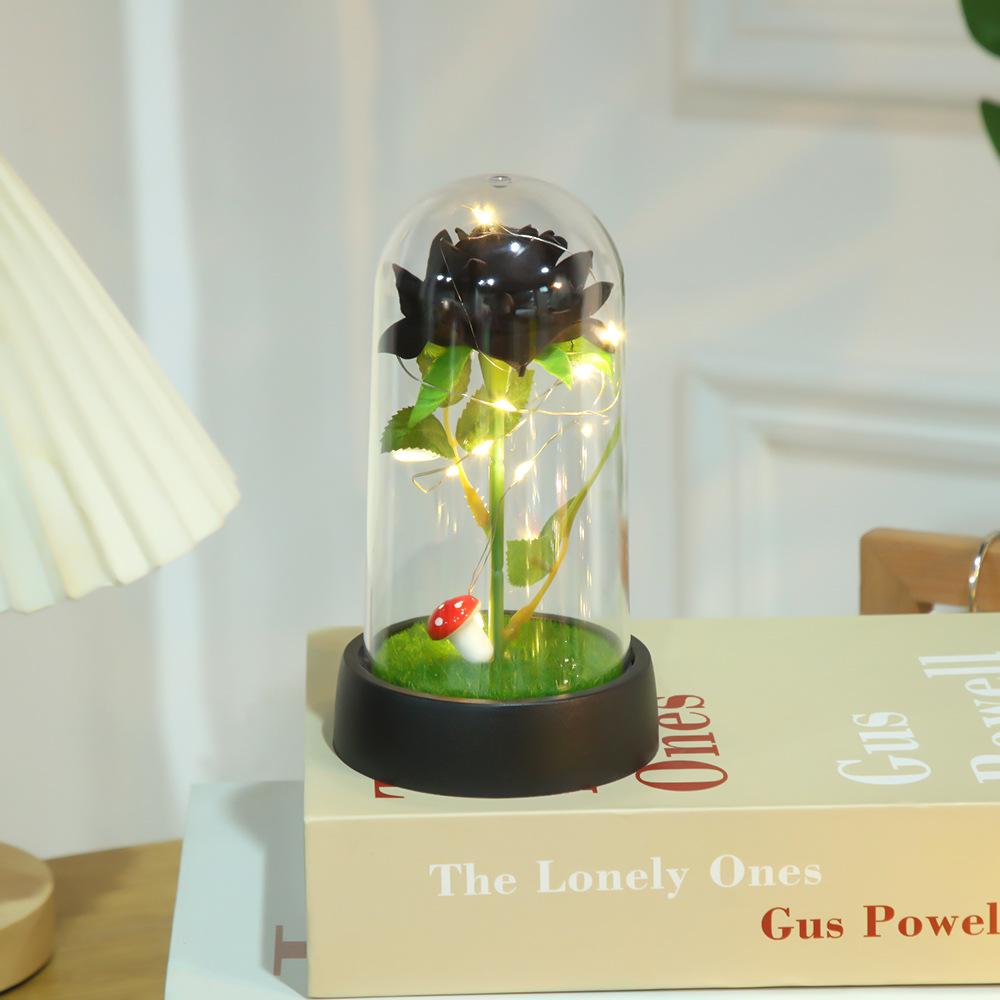 Eternal flower with glass cover, Valentine's Day Qixi Festival gift, creative desktop ornament atmosphere night light