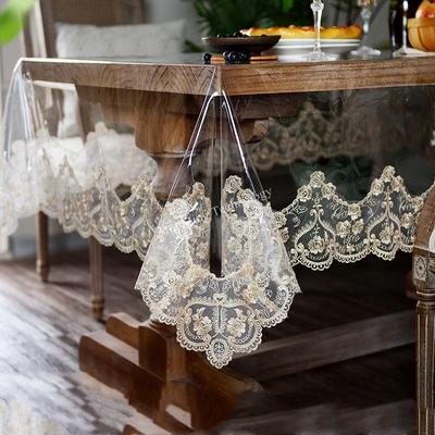 Tischdecken Wasserdicht PVC Transparent Weich Goldene Tischdecke Spitze Bestickt Ölbeständig Tischabdeckung Couchtisch Kristallplatte
