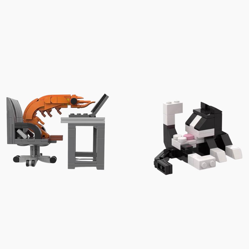 Creative Working Shrimp Model Building Blocks Set Puzzle Assembled Toys Desktop Ornaments Crayfish Moc Bricks Adult/Kids Gifts