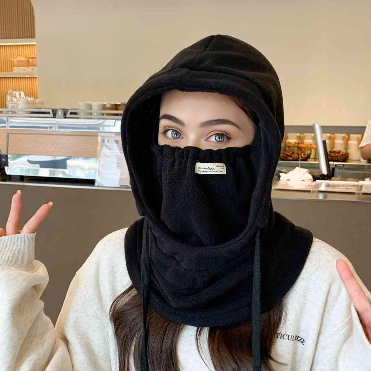 

Балаклава Зимова утеплююча шапка Грілка для обличчя та шиї Спорт на відкритому повітрі Вулична мода Кепка для катання на лижах чорний