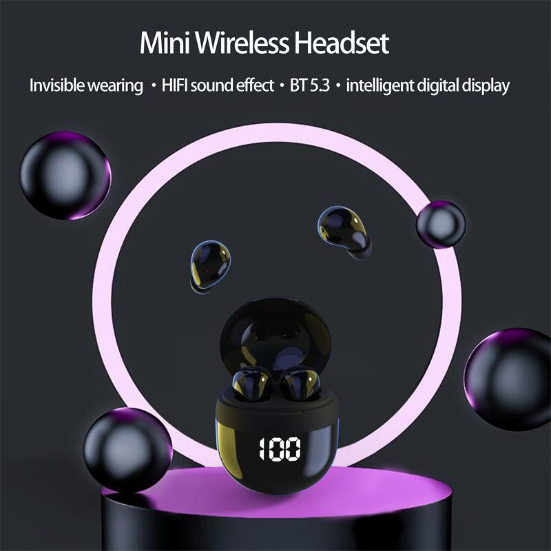 Invisible Headphones Bluetooth 5.3 Wireless In-Ear Earphones With Mic Noise Reduction Earbuds Heavy Bass Headset For Sleeping