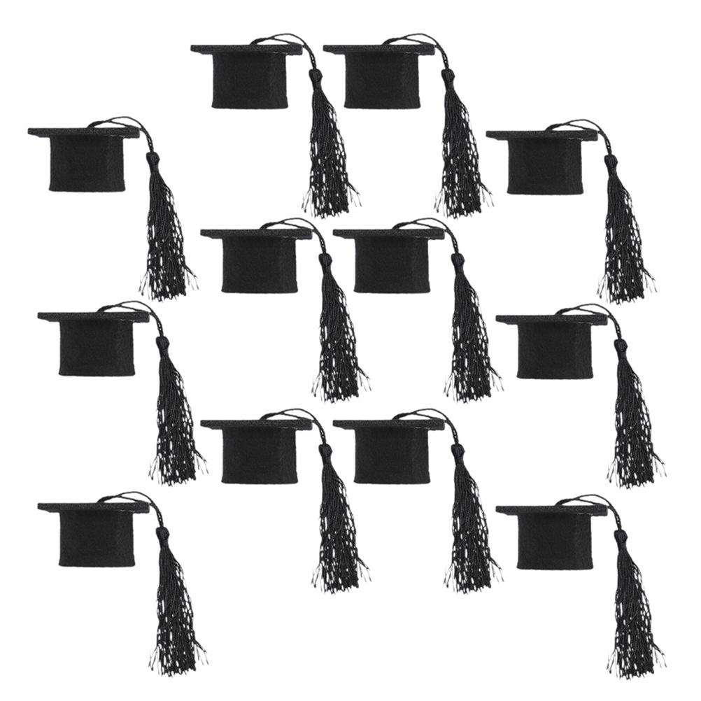 12pcs Mini Graduation Cap For Wine Bottle Decor Tassel Grad Hat Bottle Topper Party Supplies Jar Decoration Ornament
