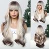 Professional  White Blonde Long Wavy Synthetic Wigs with Bangs for Black Women Halloween Cosplay Party Daily Wig Natural Hair Heat Resistant