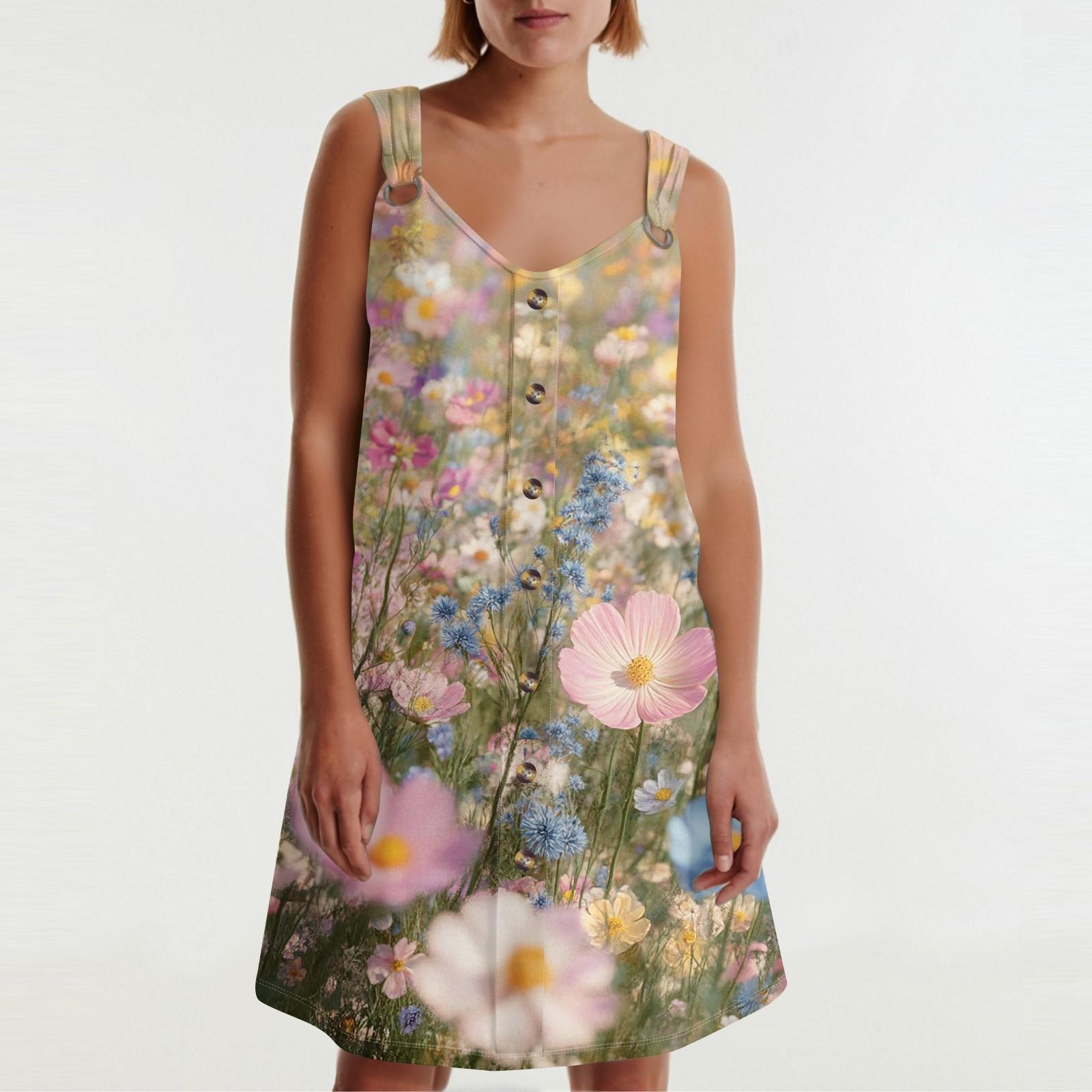 

Женское летнее платье с карманом без рукавов сарафан с цветочным принтом M