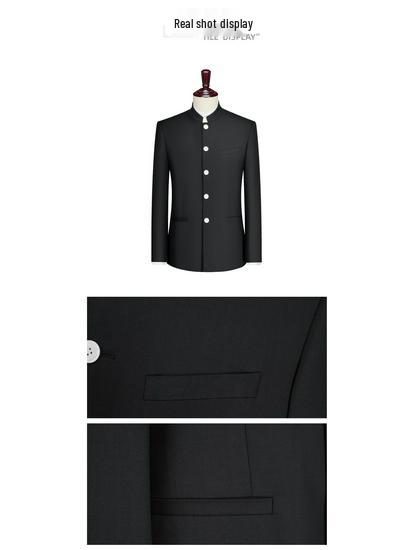 Men's Slim Fit Chinese Stand-Up Collar Zhongshan Suit - Groom Tuxedo, Four Seasons Style