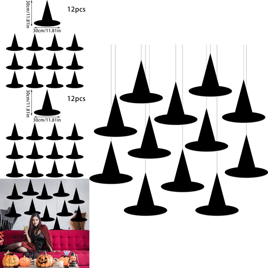 Halloween Witch Hat Paper Garlands For Party Scene Decor Set Of 12