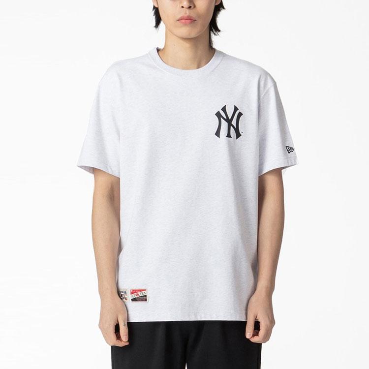 New Era Simple Casual Round Neck Printed Straight T-Shirt Unisex Tops Gray 12715354