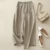 Spring Summer Retro Embroidered Cotton Linen Wide Leg Pants Women Loose Large Size Trousers